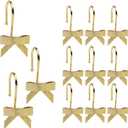 12 Pcs Bow Shower Curtain Hook Decorative Metal Shower Curtain Ring Luxury Bow Hook Suitable for Bathroom and Bedroom (Gold)