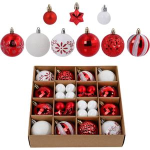 44Pcs Christmas Ball White and Red Christmas Ornaments Set for Valentine's Day Backyard Holiday Wedding Party Decor with 12 pcs 2.36 and 32 pcs 1.18 Mini Xmas New Year Decorations Ornaments Balls