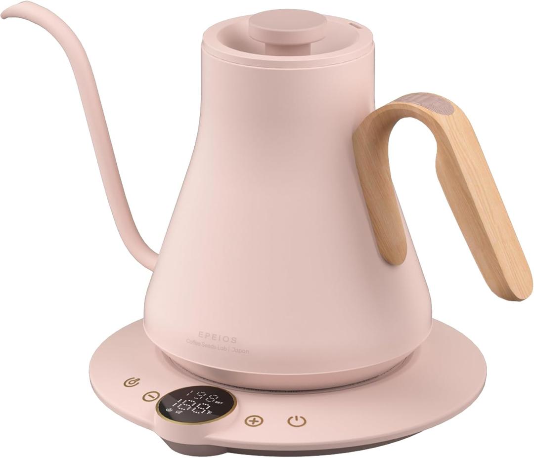 Gooseneck Electric Kettle with 1 Temperature Control for Pour Over Coffee & Tea, Quick Heating, BPA-Free Stainless Steel, Built-in Brew Timer, 1500W/0.9L (Petal Pink)