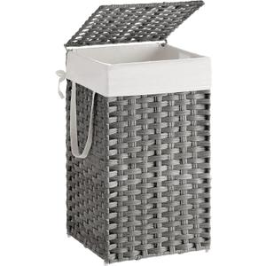 SONGMICS Laundry Hamper with Lid, 17.2 Gallon (65 L) Synthetic Rattan Clothes Laundry Basket with Lid and Handles, Foldable, Removable Liner, Dove Gray ULCB165G01