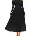 MEROKEETY Women's 2025 Fall Long Sleeve Floral Midi Dress Off Shoulder Wedding Guest Formal Long Flowy Dresses, Black, Small (Black)