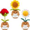 xbaiyanr 4 Pcs Positive Sunflower Crochet with Card Thank You for Helping Me Grow,Valentines Day Gifts for Teachers Teacher Birthday Thank You Gifts(Sunflower)