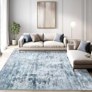 Abstract Rug 5x7 Machine Washable Area Indoor Blue Low Pile Non-Slip Foldable Thin Accent Rugs for Bedroom Living Room Dining Room