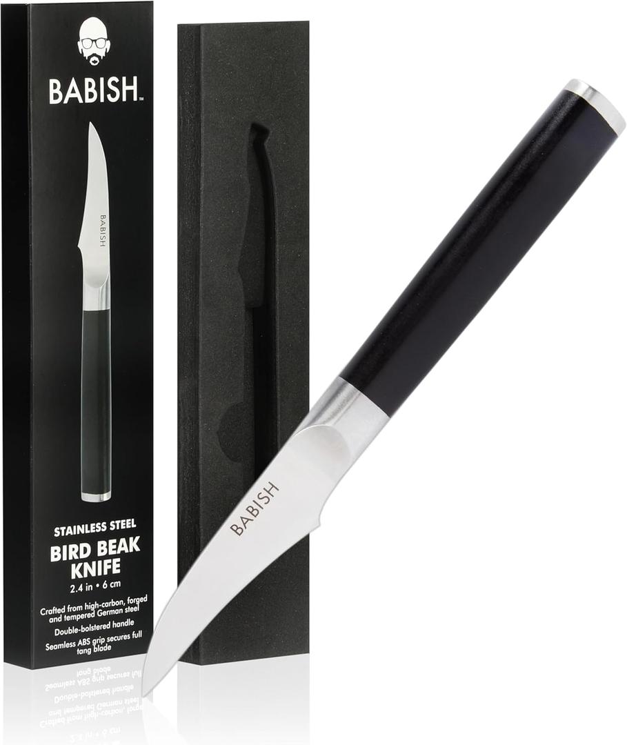 Babish High-Carbon 1.4116 German Steel Cutlery, Birds Beak Peeling, Paring, Tourne Kitchen Knife (2.5", Bird's Beak Knife - High Carbon Stainless)