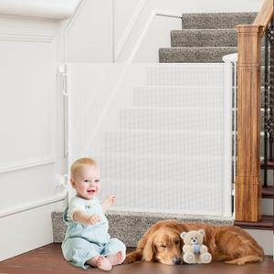 PRObebi Retractable Dog Gate for the House Extends to 54" Wide 34" Tall, Gates for Baby Indoor, Stair Gate for Outdoor, Staris, Hallways, Doorways, Deck, Porch, Need Drilling