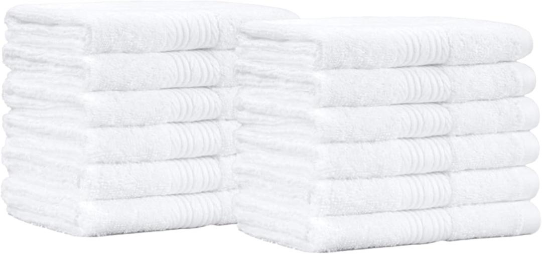 Amazon Basics Cotton Washcloths for Bathroom, Soft and Highly Absorbent, 12 in x 12 in, White, 12-Pack