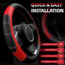NBTEPEM 6 Pcs Red Car Accessories Set, Sport Leather Steering Wheel Cover 14.5-15inch Universal, Microfiber Leather Car Center Console Cover, Seat Belt Cushion, Cup Holder Coaster (Black-Red)