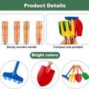 16 Pcs Gardening Tools Metal Garden Beach Sandbox Digging Including Shovel, Rake, Fork and Trowel, Garden Beach Sand Tools with Wooden Handle Hoe for Gift Outdoor Gardening