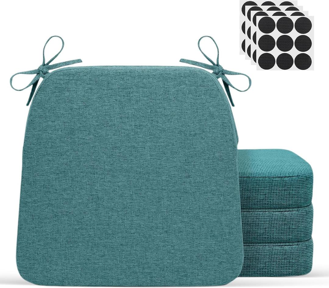 Chair Cushions for Dining Chairs - 17" x 16" x 2" D-Shaped Indoor Seat Cushions - Non Slip Chair Pads with Removable Ties and Washable Cover Set of 4 - Chair Leg Pads Included - Teal