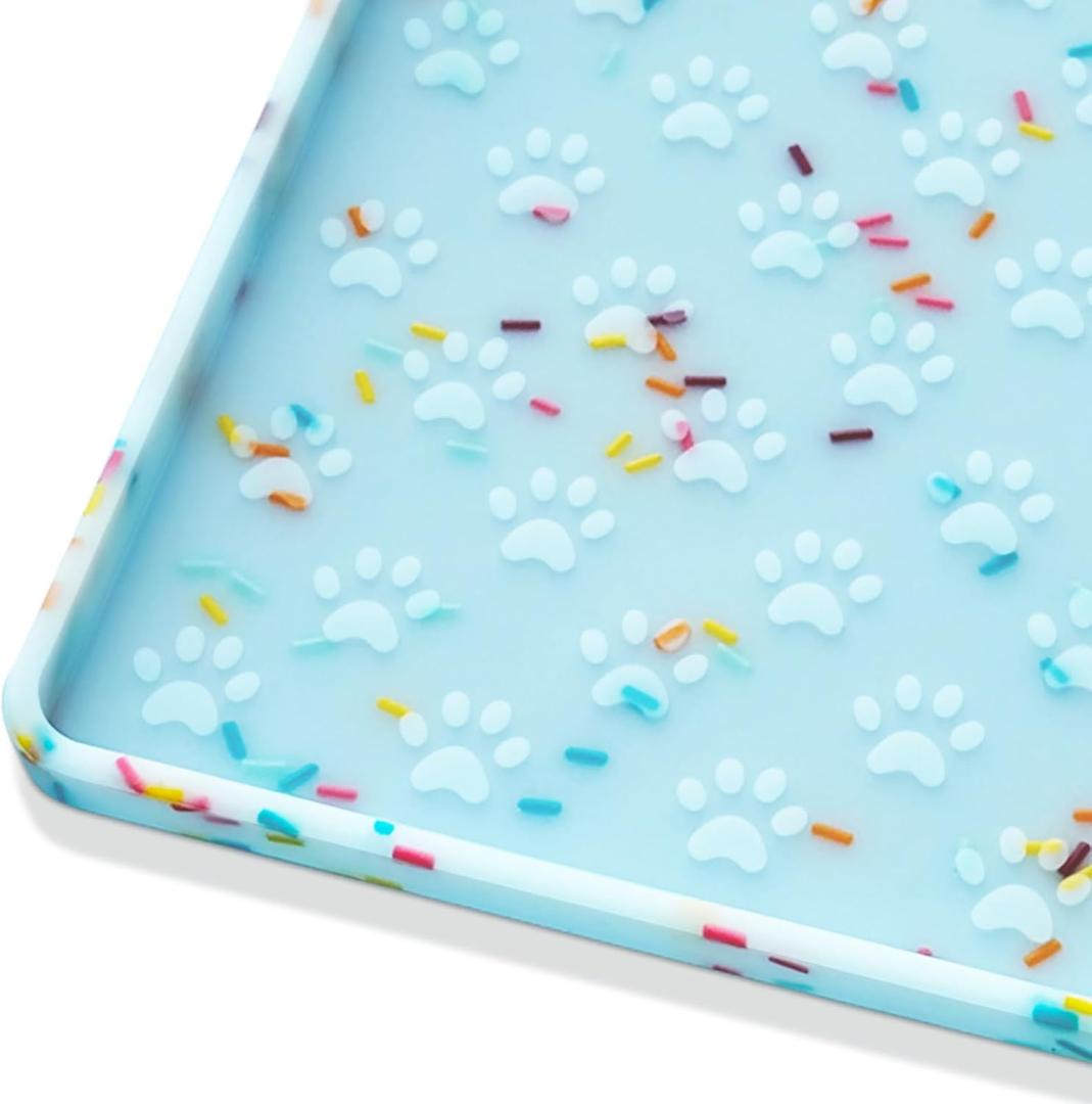 Ptlom Dog Food Mat Anti-Slip Dog Bowl Mats for Food and Water, Waterproof Pet Placemat Prevents Messy Spill to Floor, Silicone Puppy Feeding Tray for Small, Medium and Large Dogs Cats, Blue (18"L x 12"W)