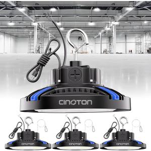 CINOTON UFO LED High Bay Light, 160W/120W/80W Switchable, AC100-277V LED Shop Lights with US Plug, 24000LM Dimmable 0-10V Commercial Bay Lighting for Garage Workshop 5000K Daylight-UL Listed, 4 Pack