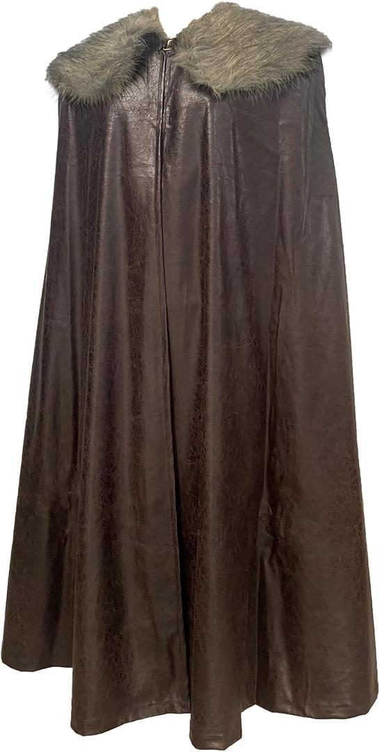 HiiFeuer Medieval Barbarian Cloak with Artificial Fur Shawl, Wrap Collar Viking Warrior Cape, Renaissance Role Play Costume (Medium, Dark Brown L)