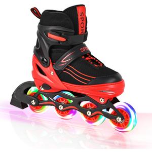 Adjustable Kids Inline Skates Girls Boys, Purple&Black All Wheels Light up Kids Skates for Beginner Outdoor and Indoor
