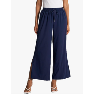 L/30" Inseam Women's Wide Leg Sweatpants Petite High Waist Summer Pants UPF50 Lightweight Beach with Pocket Split Leg Navy, M