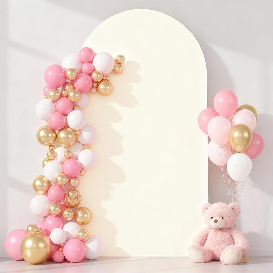 7.2FT Ivory Arch Cover - Polyester Fitted Wedding Arch Stand Covers Round Top Chiara Arch Backdrop Cover for Birthday Party Banquet Photo Background Decoration