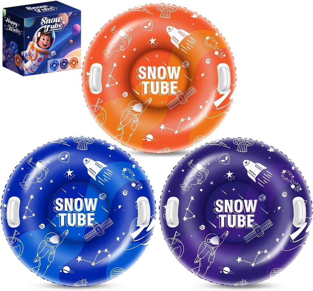 3 Pack 36" Snow Tubes - Inflatable Snow Sled for Kids & Adults, Heavy Duty Sled for Teens Snow Sledding with Hard Bottom & Handles, Winter Snow Toys Gifts for Outdoor Family Tubing Fun