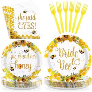 96Pcs Bride to Bee Bridal Shower Party Decorations She Found Her Honey Bee Plates and Napkins Set Said Yes Engagement Decoration Favors for Valentine's Day Wedding Bridal Shower Married Party Serve 24