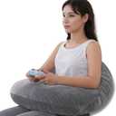 QUEEN ROSE Reading Pillow, Gaming Pillow for Lap, Sitting in Bed or Sofa, Extra Arm Rest for Reading, Playing or Crocheting, Soft Velvet Grey