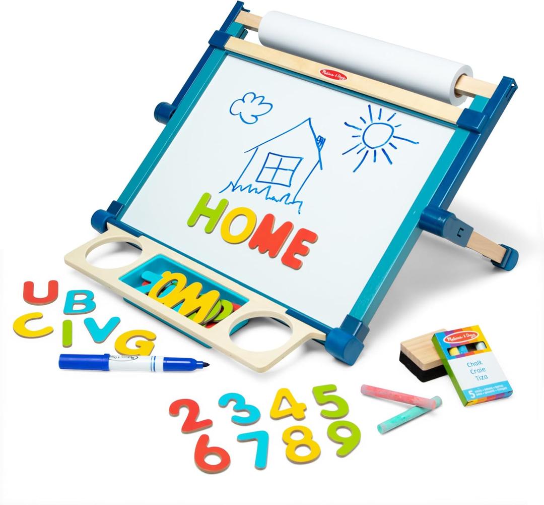 Melissa & Doug Magnetic Tabletop Easel, Deluxe Double-Sided Wooden Art Set with Chalkboard, Dry-Erase Board, Paper Roll Holder, Magnets & Art Supplies, Preschool Learning Toys for Kids Ages 3+, 17.5" x 20.75" x 2.75"