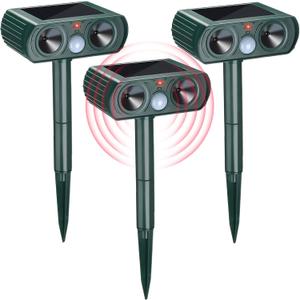 3 Pack Ultrasonic Solar Animal Repeller Waterproof Outdoor Cat Dog Repellent with Motion Sensor for Squirrel Animal Garden Yard Farm