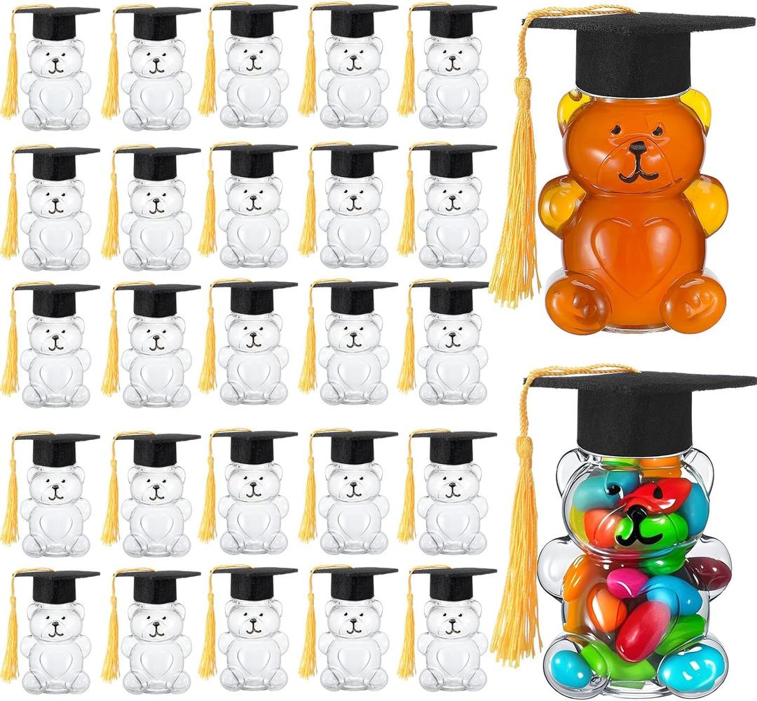 73 Sets 2026 Graduation Cap Bear Candy Jar 2oz Empty Bear Plastic Container with Graduation Cap with Tassel Grad Bear Bottle DIY Gift for Graduation Party Favor Decoration Supplies