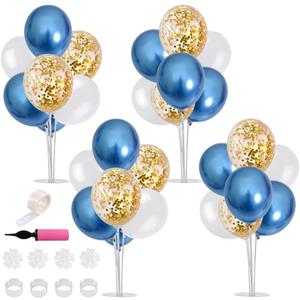 TONIFUL 4 Blue White Gold Balloon Centerpieces for Table,Balloon Stand kit for New Year 2026, Birthday Decorations,Class of 2026 Graduation Decorations,Baby Shower,Party Decorations