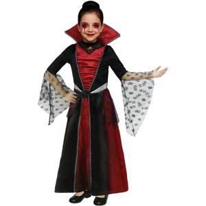Girls Vampire Costume - Kids Black & Red Gothic Dress with High Collar for Halloween & Dress-Up (S)