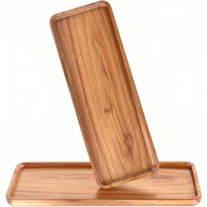Handcrafted Acacia Wood Decorative Tray 2 Pack Multi-Functional Candle Tray, Smooth Polished Surface with Raised Edges,Stylish Wooden Accent for Living Room, Bedroom, or Bathroom-11.4*4.1*0.59 inches