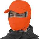 Trapper Hat for Men Women Waterproof Winter Warm Baseball Cap with Ear Flaps and Mask (Orange)
