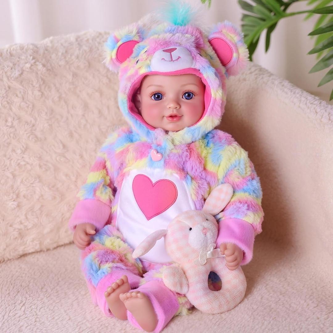 BABESIDE Baby Dolls, 15-Inch Realistic Cute Soft Cloth Body Baby Doll Real Life Baby Dolls with Accessories in Rainbow Plush Bear Outfit for 3+ Year Old Girls Gifts, Pretend Play, Collection