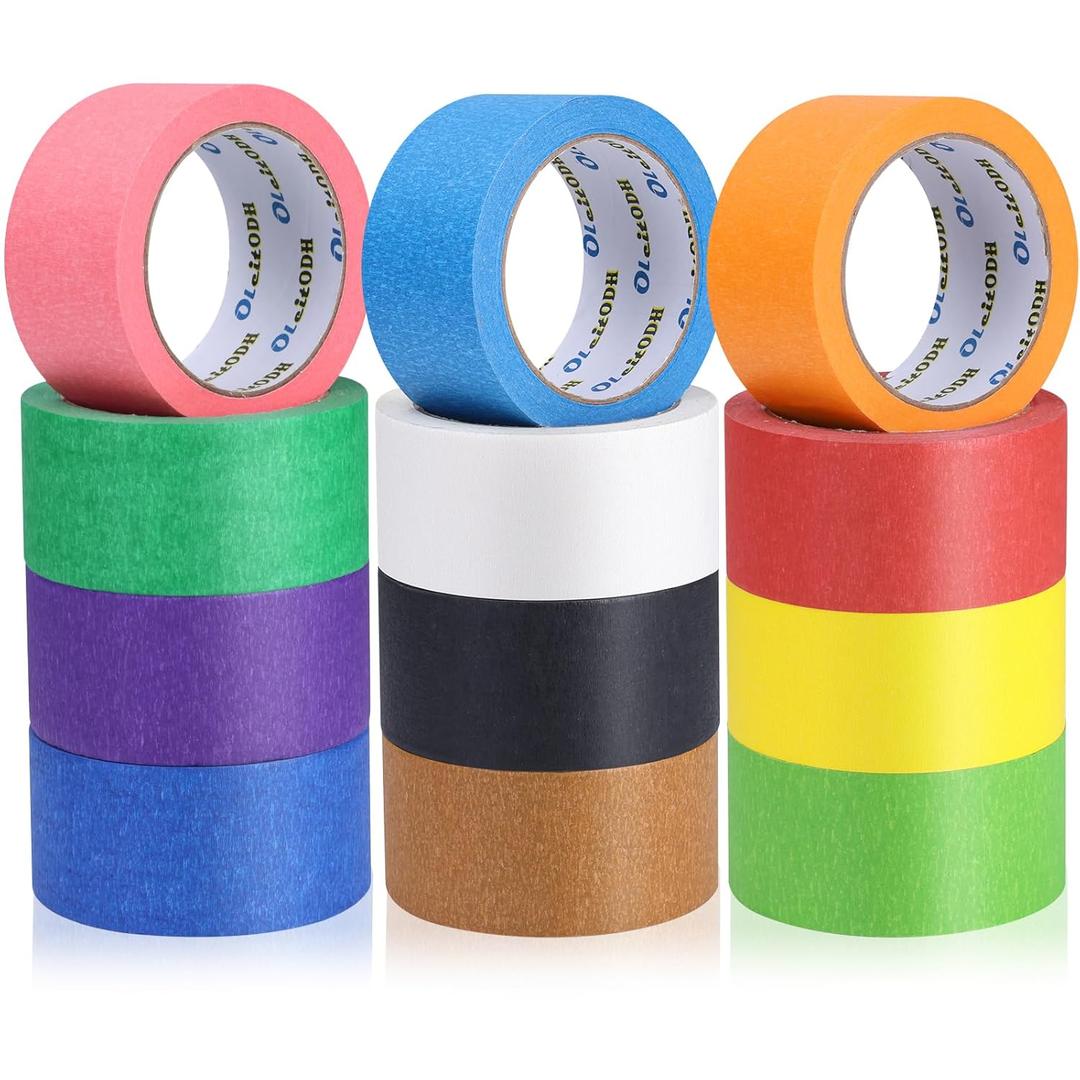 12 Rolls Colored Masking Tape Painters Tape 2 Inch x 360 Yards, Rainbow Colors Bulk Colorful Paper Marking Tape for Arts Crafts Labeling DIY Office Home Supplies