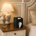 LAMOTI Leather Tissue Box Cover with Storage Tray, Square Facial Tissue Box Holder for Bathroom, Office Table, Countertop, Night Stand & More (Black)