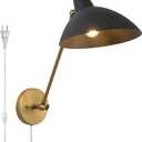 Pathson Swing Arm Wall Sconce Lighting Only Up Down Adjustable, Plug-in Cord Wire with On/Off Switch, Vintage Metal Wall Light Lamp for Living Room Bedroom Study Room