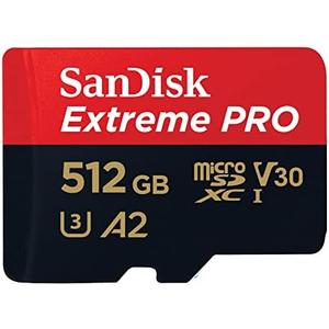 SanDisk Extreme PRO microSDXC UHS-I Memory Card 512 GB + Adapter & RescuePRO Deluxe (for Smartphones, Action Cameras or Drones, A2, Class 10, V30, U3, 200 MB/s Transfer)