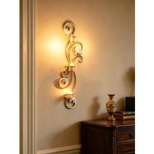 28 Inches Long Wall Candle Holder, Gold Metal Candle Wall Sconce