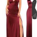Popilush Women's Satin Maxi Dress Formal Cocktail Dress Built In Bra, Side Slit, Spaghetti Strap, Homecoming Birthday Party Evening Date Night Silk Dress, XL