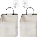 2 Pack Wall Hanging Storage Bag, Hanging Organizer Bag with Sticky Hook, Wall Organizer for Dormitory Bathroom Bedroom Kitchen (White)