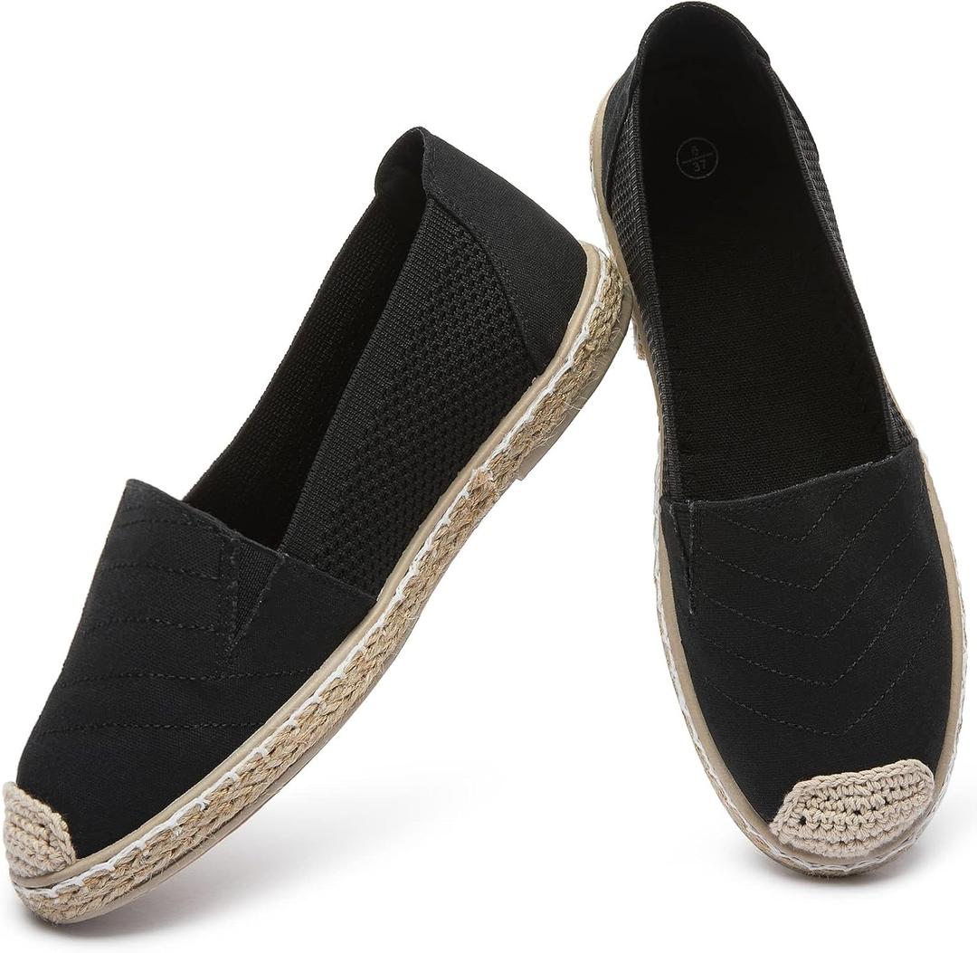 Women's Flats Shoes,Breathable Black Espadrilles Flats,Black and White Slip on Shoes(Lightweight and Soft) (9)