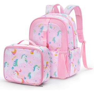 mommore Kids Backpack for Boys Girls 4-8 Kindergarten Elementary School Backpack with Lunch Box - 15 H Fit Folder
