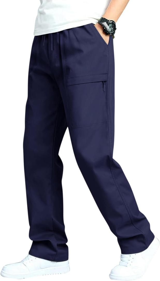 Men's Casual Cargo Pants Workout Sweatpants Joggers Stretch Hiking Drawstring Tactical Trousers (Medium, Navy Blue) Men's Casual Cargo Pants Workout Sweatpants Joggers Stretch Hiking Drawstring Tactical Trousers (Medium, Navy Blue)