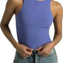 Colorfulkoala Women's High Neck Tank Tops Body Contour Sleeveless Crop Double Lined Yoga Shirts (X-Large, Lavender Blue)