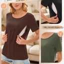 Yearntown 3 Pack Women's Nursing Shirts for Breastfeeding with Hidden Zipper Short Sleeve Crew Neck Loose Fit Maternity Tops(Army Green, Brown, Black,XX-Large)