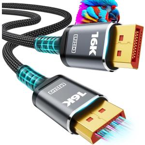 16K 8K DisplayPort Cable 2.1, VESA Certified 16K DP Cable 1.5FT 3.3FT 5FT 6.6FT 10FT 16FT 20FT Lengths for Selection, 16K@60Hz, 8K@120Hz, 4K@240Hz 165Hz 144Hz Support 80Gbps HDR, HDCP DSC 1.2a (3.3FT)