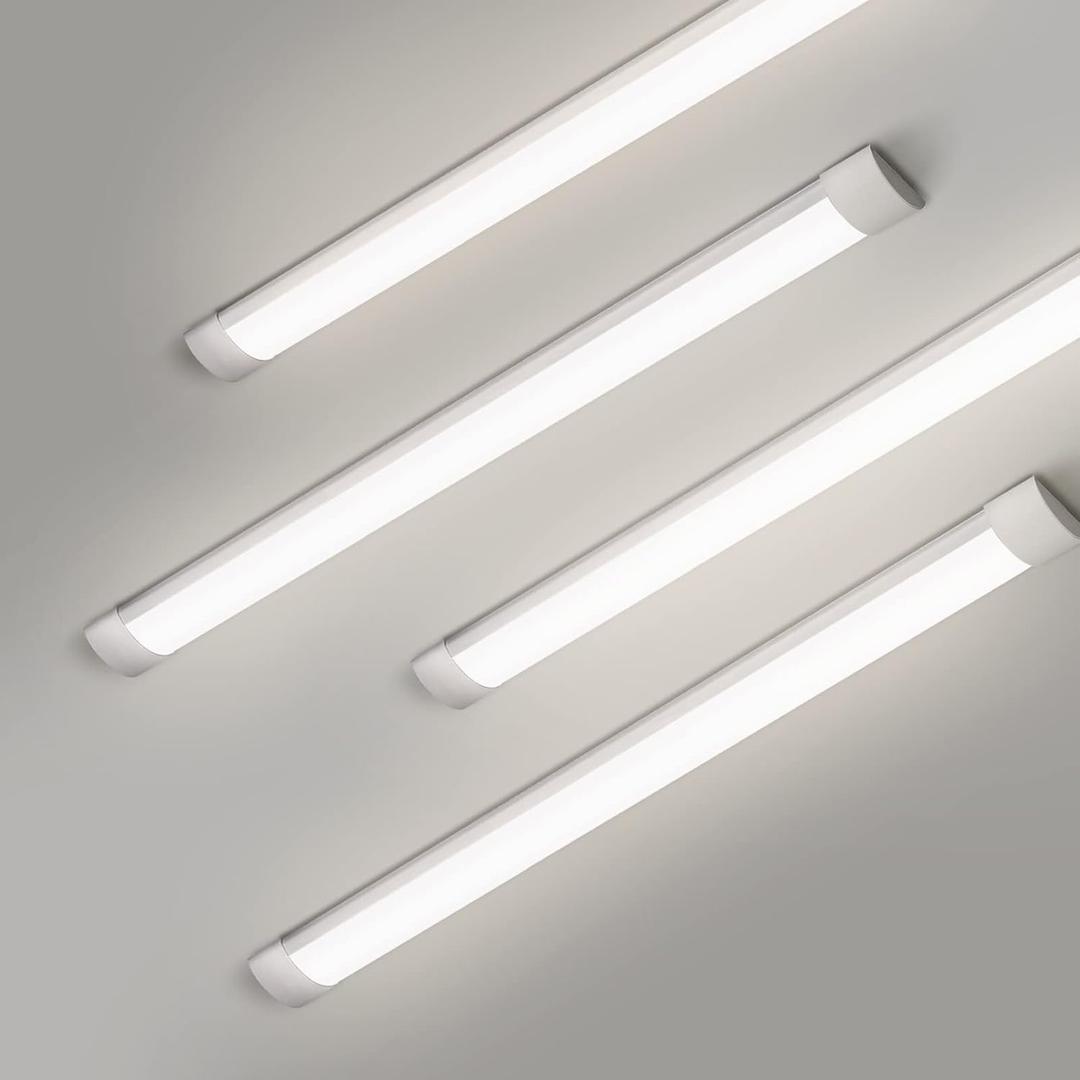 4 Packs 4FT LED Batten Light, Ultra-Thin Slim Ceiling Surface Mounted Light, 40W, 4000K, IP20, LED Ceiling Lamp for Garage, Shop, Hallway, Office, Market, 20cm Cable