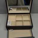 Meangood Jewelry Box Organizer for Women, 2 Layer Large Jewelry Storage Case, Rustic Wooden Jewelry Box with Mirror & Ring Tray for Necklace Earring Bracelets Rings, Vintage Style (Black)