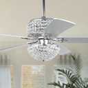 Crystal Ceiling Fan with Lights, 52 Modern Chandelier Fan with Remote Control, Quiet Fandelier with Reversible Dual Finish Blades, Indoor Fan Perfect for Living Room Dining Room, Bedroom, Silver (Chrome)