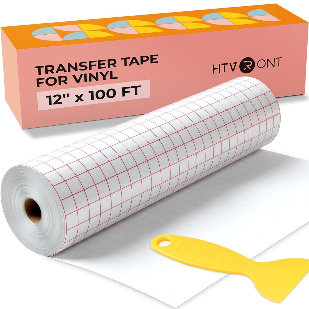 HTVRONT Transfer Tape for Vinyl - 12" x 100 FT w/Red Alignment Grid Transfer Paper, Medium Tack Vinyl Transfer Tape with Easy to Release for Crafts Signs Stickers Decals Walls Doors & Windows