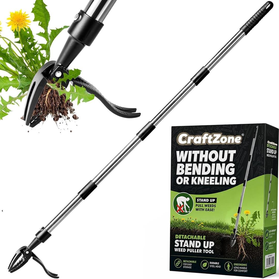 Weed Puller Detachable Stand Up Weed Puller Tool Long Handle with 4-Claw Stainless Steel Head & Removable 4-Section Pole Garden Hand Weeding Tools - Stand up and Weed Effortlessly