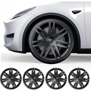 19 inch Wheel Covers for Tesla Model Y 2020-2024Full-Edge Coverage Hubcaps Compatible with Tesla Model Y Set of 4 Rugged ABS MaterialBaked EnamelMatte Black (Old-Model)