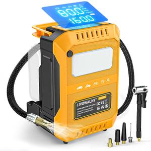 5X Faster Tire Inflator Air Compressor, LIVOWALNY 160PSI Cordless Air Pump Compatible with Dewalt 20V Battery with Digital Pressure Gauge, LED Light, Deflator & Auto Shut-Off for Car, Motorcycle